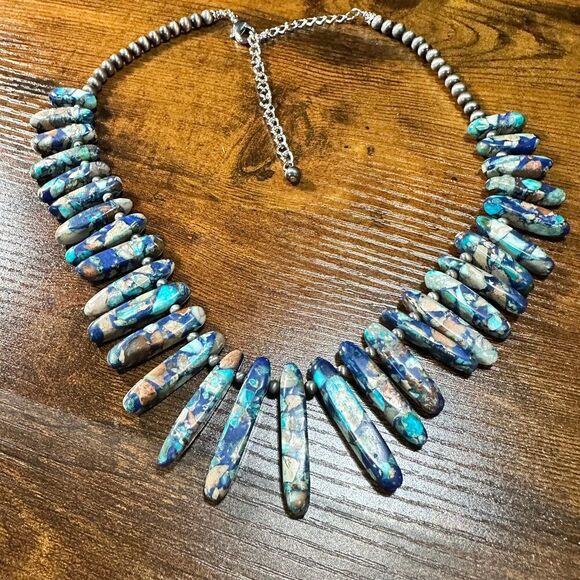 Handmade Graduated Navajo Bead Gemstone Necklace, Boho Chic Adjustable, Ships i - Picture 1 of 11